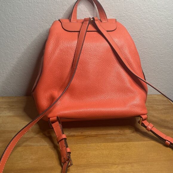 NWT Michael Kors RAVEN LEATHER BACKPACK Pink Grapefruit Peach Purse Spring - Picture 9 of 13